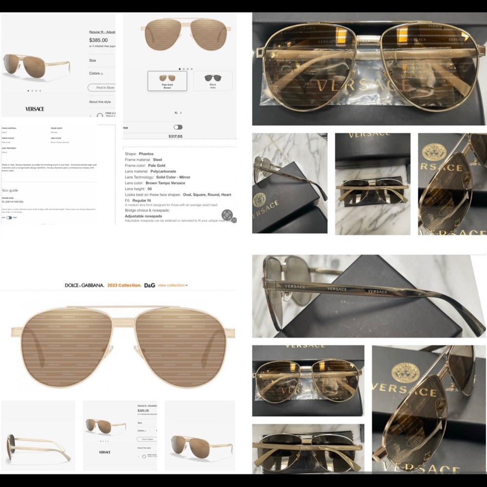 VERSACE GOLD MIRROR AVIATORS FOR VERSACE LOVERS, VERSACE IS WRITTEN EVERYWHERE